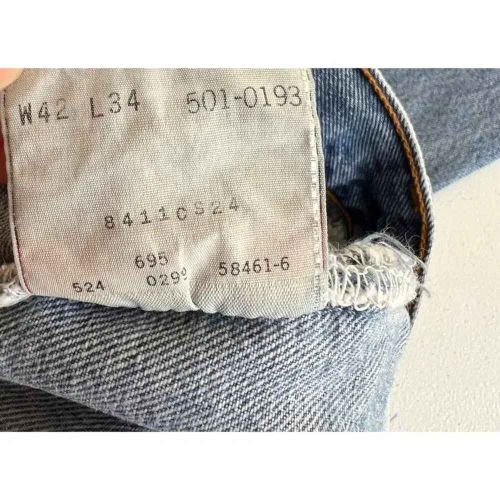 Vintage Levi's 501 USA Made Button Fly Jeans Distressed Hem 42x34 W42